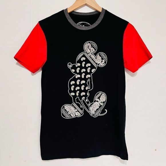 Disney Mickey Mouse Tee   Black With Red Sleeves  Sz S - Picture 1 of 3